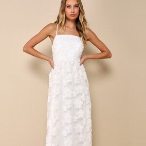 Lulus Delightful Charisma White Embroidered Sequin Mesh Midi Dress - Size S
